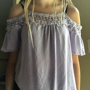 off the shoulder lavender lace top!
